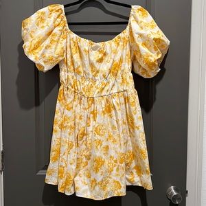 Abercrombie Off-The-Shoulder Puff Sleeve Mini Dress Yellow Floral in Size L